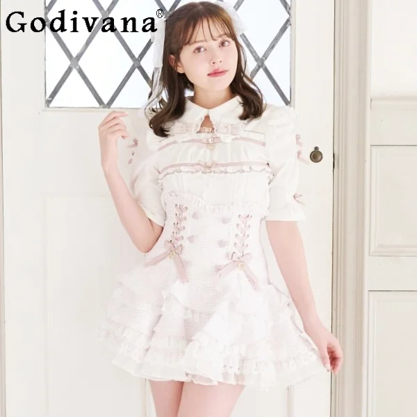 

Japanese Style Liz Short-sleeved Shirt Spring and Summer New Girl's Woman's Mine Series Mass-produced Lolita Blouses Cute Tops