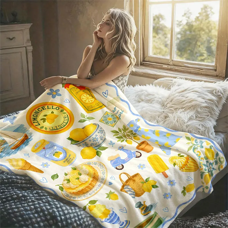 La Dolce Vita Lemon Italy Flannel Blanket Perfect for Sofa Office Bed Travel Sleep Read Relax Camping Four Season Use