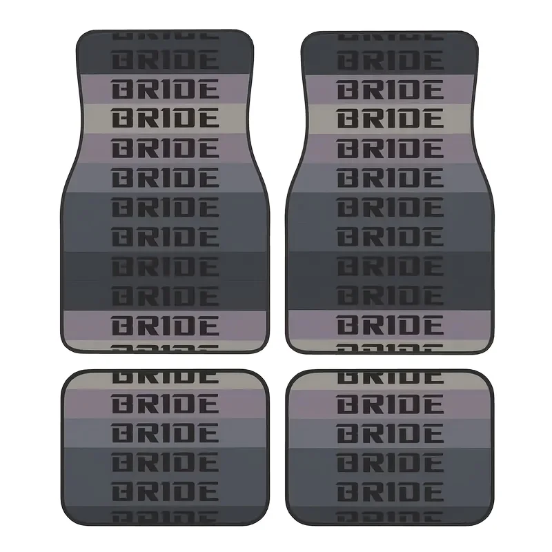 4pcs Universal  Polyester Fiber Car Floor Mats, Minimalist Gray Car Floor Mats - English Letter Print Design, Easy to Clean
