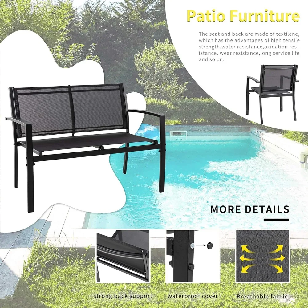 4 Pieces Patio Furniture Set All Weather Textile Fabric Outdoor Conversation Set, with Glass Coffee Table, Loveseat,