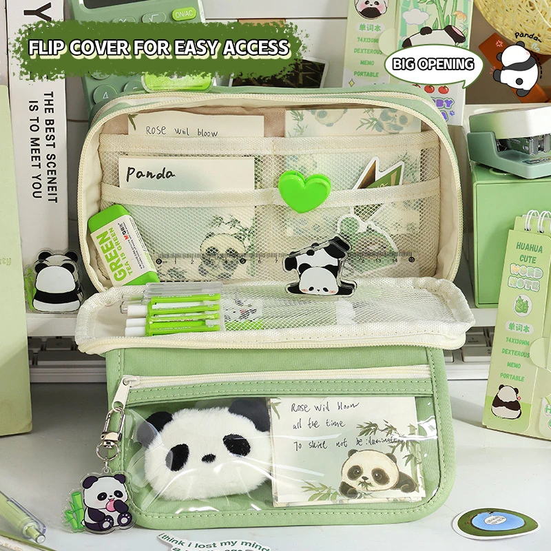 Pencil Case Large Capacity Pen Bag Stationery Storage Bag Solid Color Pencil Case Transparent Zipper Stationery Organizer