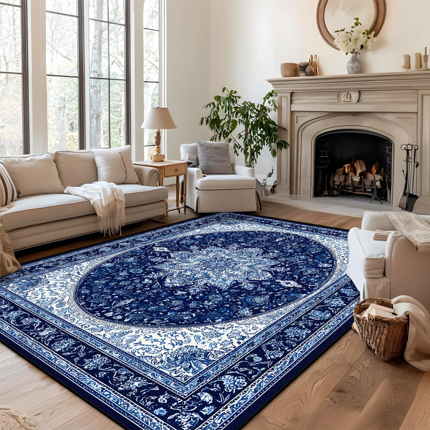 Tapis bleu de Style persan pour salon, décoration de la maison, tapis de salon rétro, doux, pour chambre à coucher, tapis de chevet antidérapant, lavable