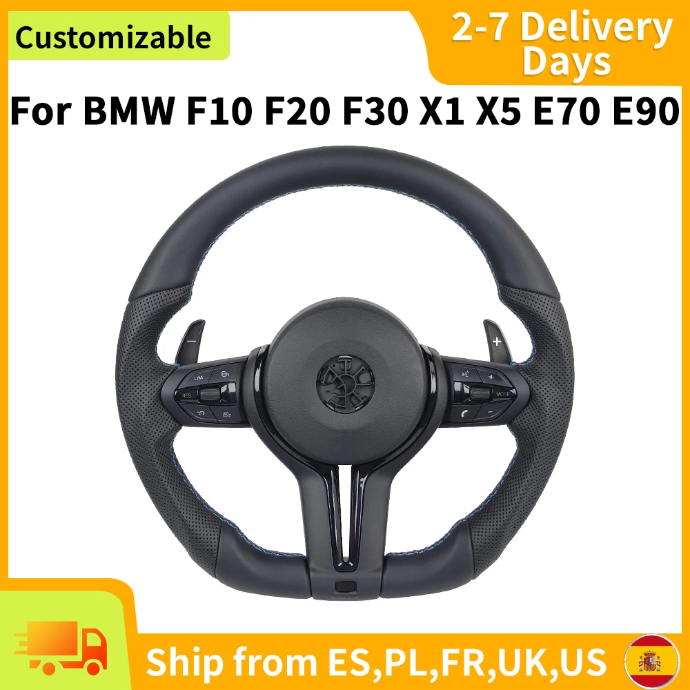 Image of Fat Style Schwarz Chrom für BMW M3 M5 F20 F22 F23 F30 F33 F34 X1 F48 X5 F15 X3 F25 F80 E90 E70 E84 Lenkrad mit flachem Boden M Sport