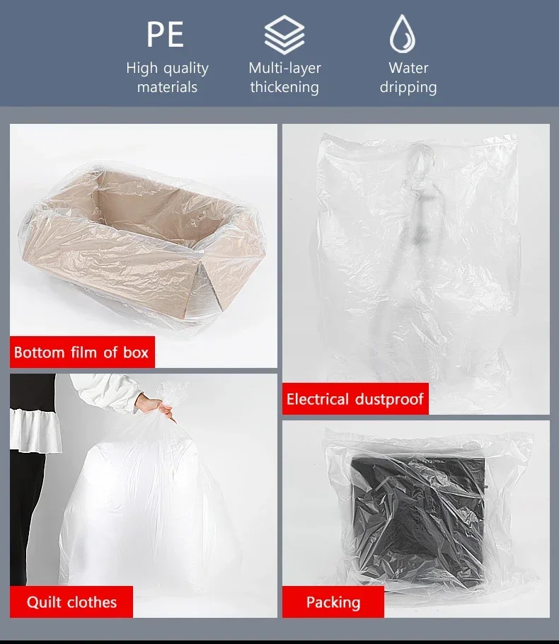 50 Stück 80x100cm Verstärkte PE-Müllbeutel Umweltfreundlich Große Kapazität Robuste Einweg-Transparente Beutel für Haushalt Hotel Lagerung – Detail 5