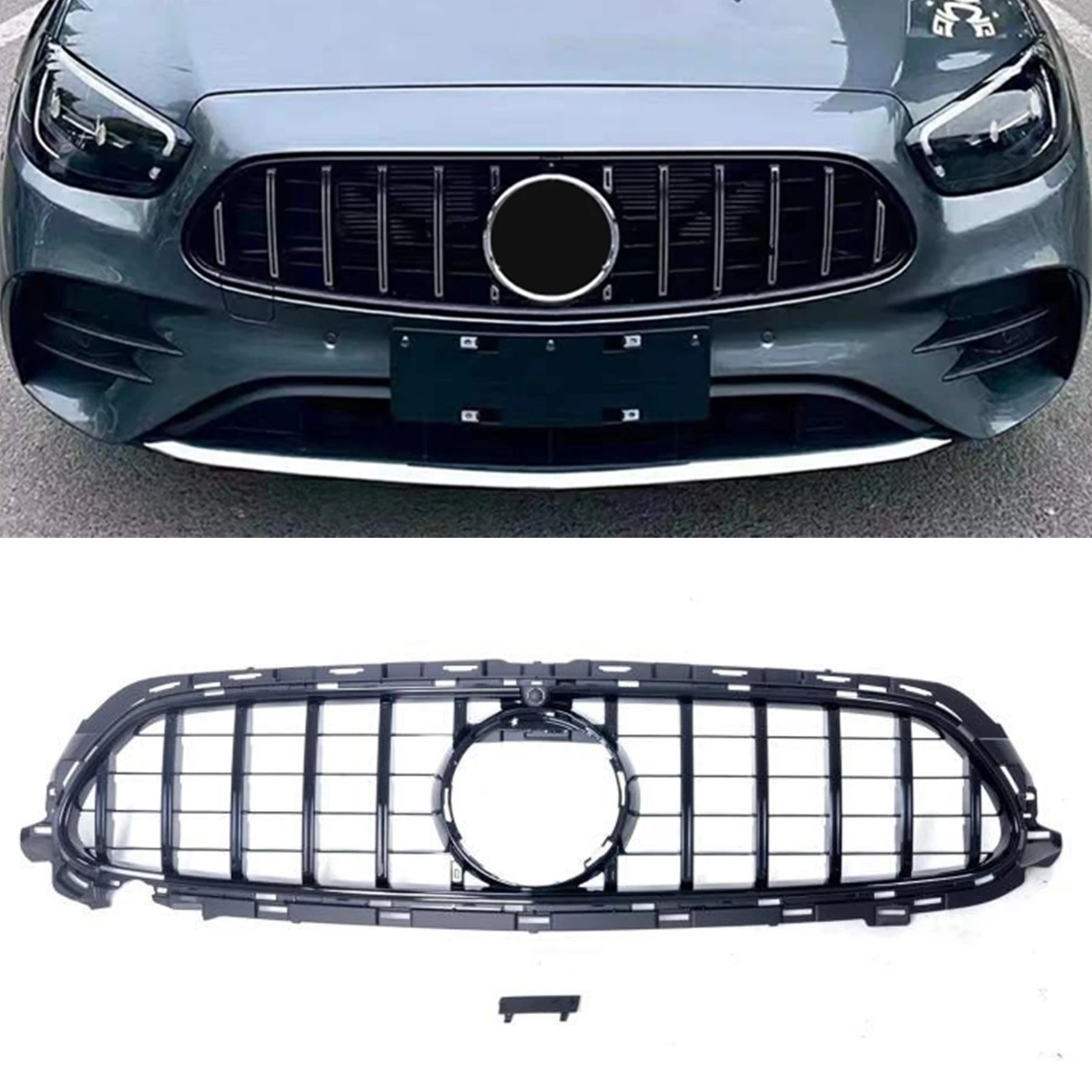 

Front Grille For Mercedes Benz E Class W213 2021-2022 Sport Only E200 E300 E350 GT Black/Silver Car Upper Bumper Hood Mesh Grill