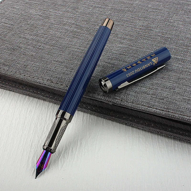 Luxury Quality LANBITOU 2053 Metal Blue Colour Fountain Pen Financial Office Student School Stationery Supplies Ink Pens