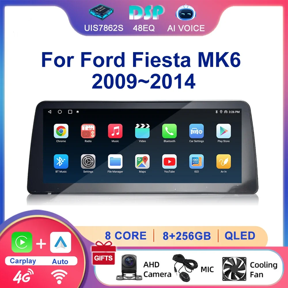 12.3'' Touch Screen 8 Core Car Stereo Player Carplay GPS Navigation Radio Android Auto Multimedia For Ford Fiesta MK6 2009~2014