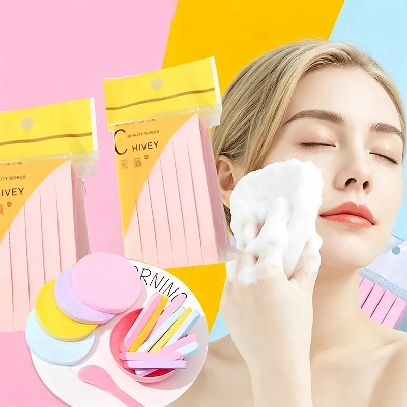 120 Pcs Compressed Facial Cleansing Sponge 4 Color Round Wash Face Sponges for Women Compress Exfoliating Removal Sponge
