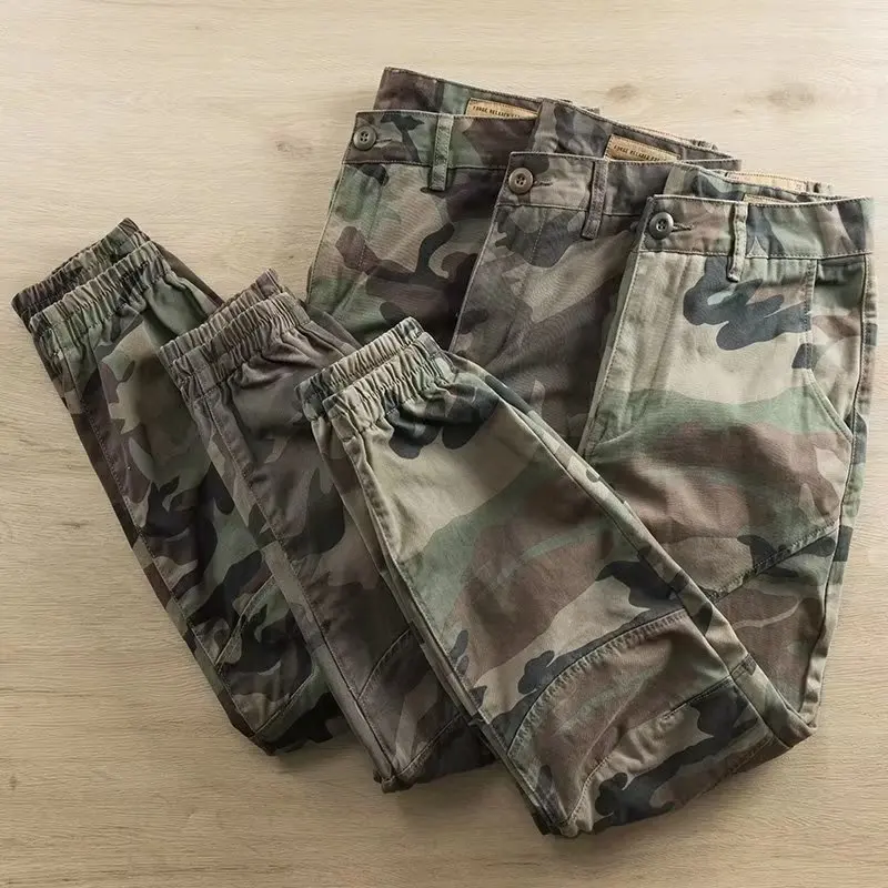 

Men's Camouflage Work Pants Cotton Cargo Trousers Loose Fit Military Sle Summer Casual Long Trousers Trendy Straight Leg