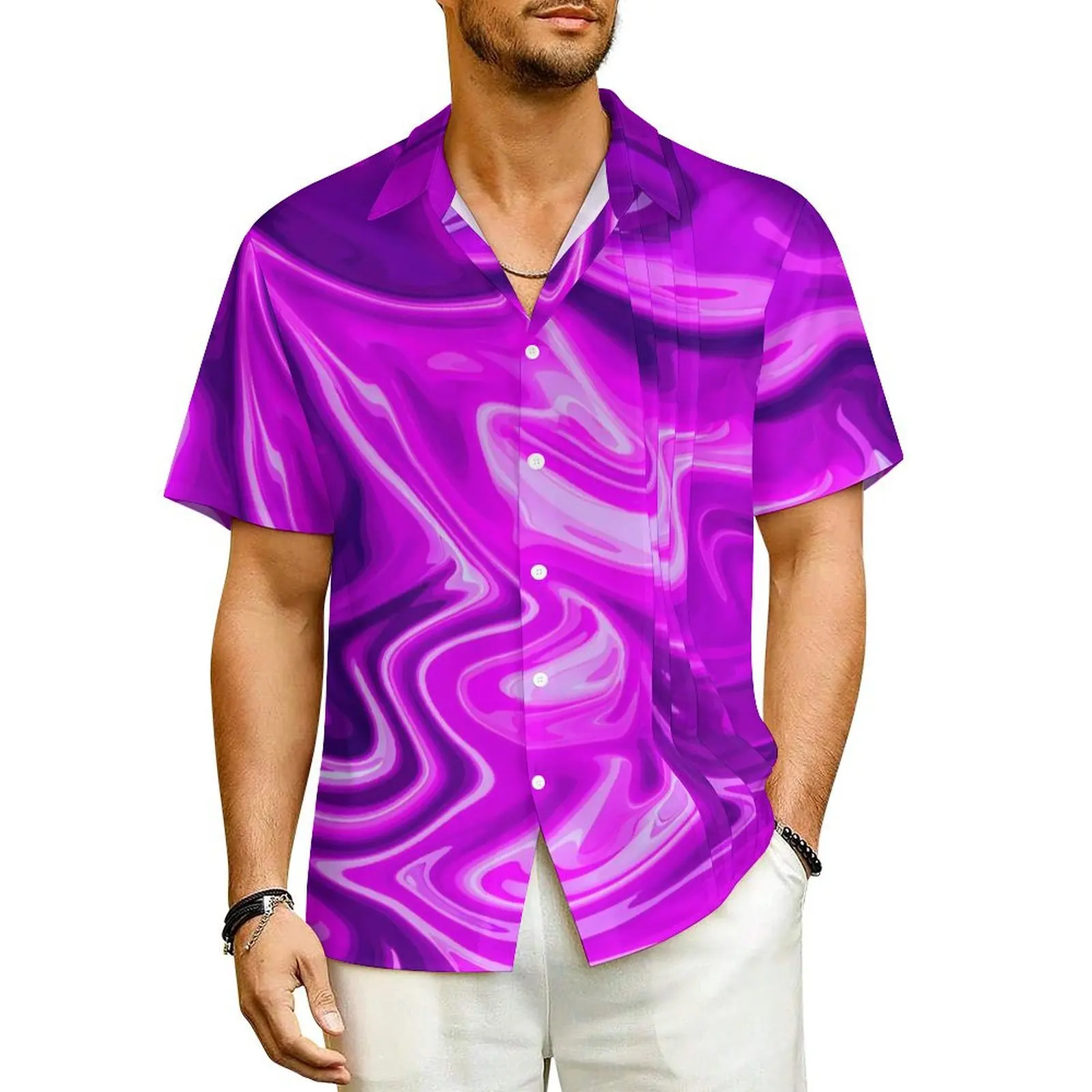 

Hawaiian Shirt Vacation Purple Marble Print Blouses Abstract Liquid Novelty Casual Shirts Man Short Sleeve Fashion Oversize Top