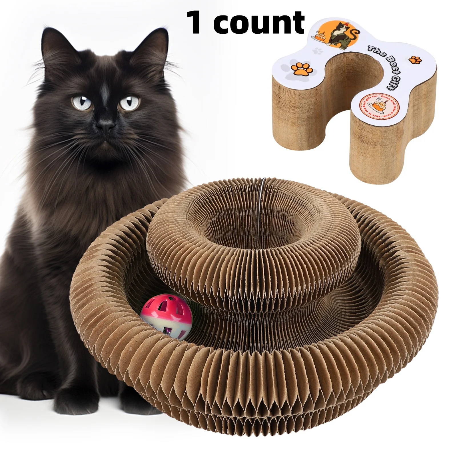 Interactive Cat Toy with Rolling Ball, Foldable Magic Accordion Design, High-Quality Cardboard Structure, Indoor Fun & Exercise