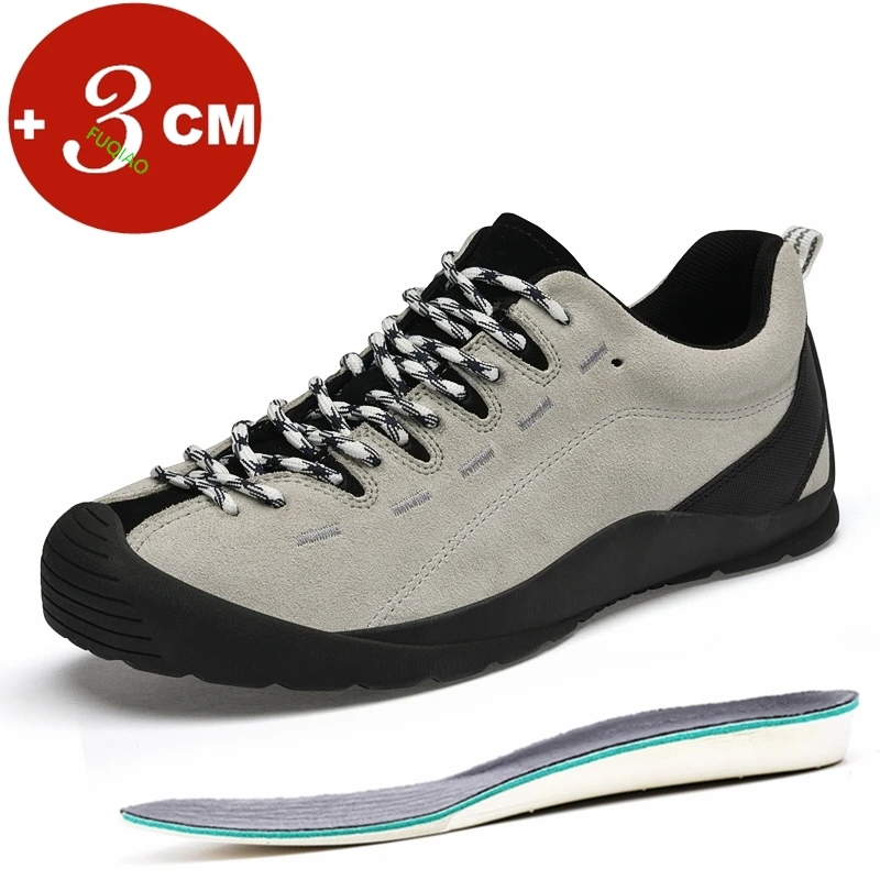 

Men Cowhide 3CM Height Increase Sneakers Outdoor Wide Toe Sports Hiking Trekking Climbing Rubber Sole Anti-Slip Elevator Shoes