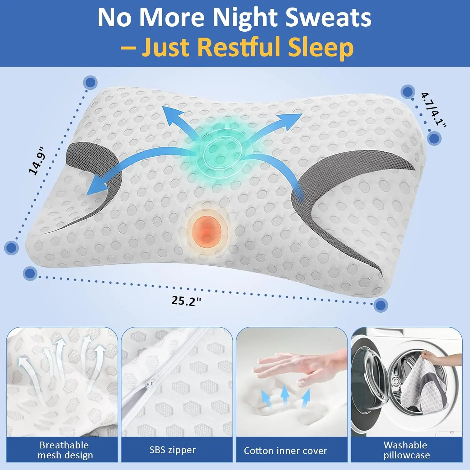 Ergonomic CPAP Pillow, Adjustable Height Memory Foam Bed Pillow, Cutout Design for Mask, Reduce Pressure Points,Breathable Cover