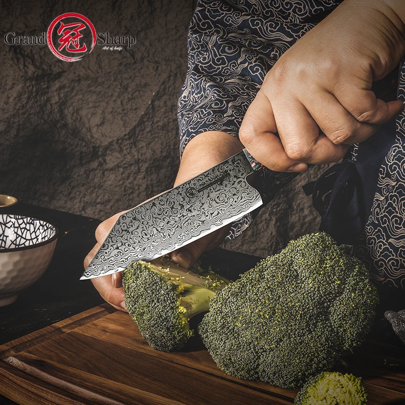 5.5 inch Damascus Kiritsuke Kitchen Knife Japanese Knife AUS-10 High Carbon Stainless Steel Chef Knives Cooking Tools GRANDSHARP