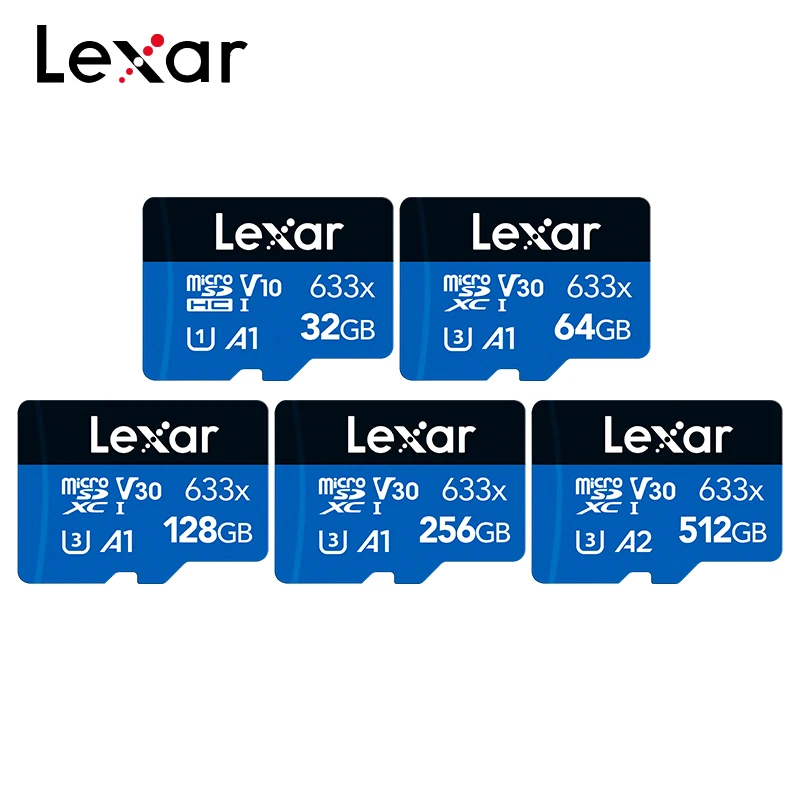 Lexar Micro SD Card 633x 32GB 64GB 128GB 256GB 512GB Memory Card A1 microSD TF Card for Phone Max 100Mb/s Storage Flash Card