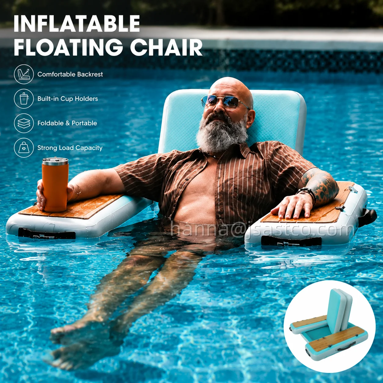 Inflatable Floating Lounge Chair with Armrests and Cup Holders Foldable Portable Adult Pool Float Water Hammock for Lake Ocean