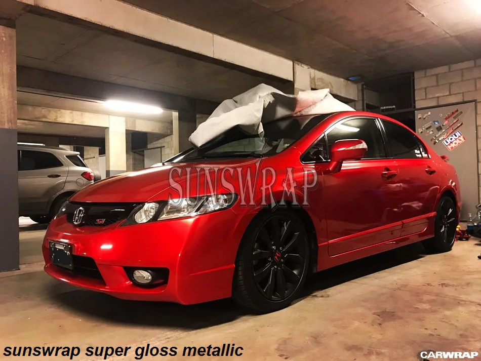 

5x59ft/roll PET Backing Car Stickers Dragon ruby-Red Super Gloss Metallic Car Wraps High Gloss Wrapping Stickers With Bubble Fr