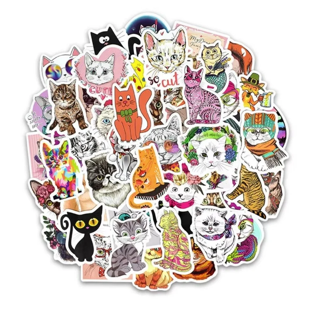 50PCS Cat Stickers Kawaii Cartoon Kitty Animal Stickers Waterproof Vinyl Lapto Stickers for Macbook Air Pro/Xiaomi/HP Skin Decor