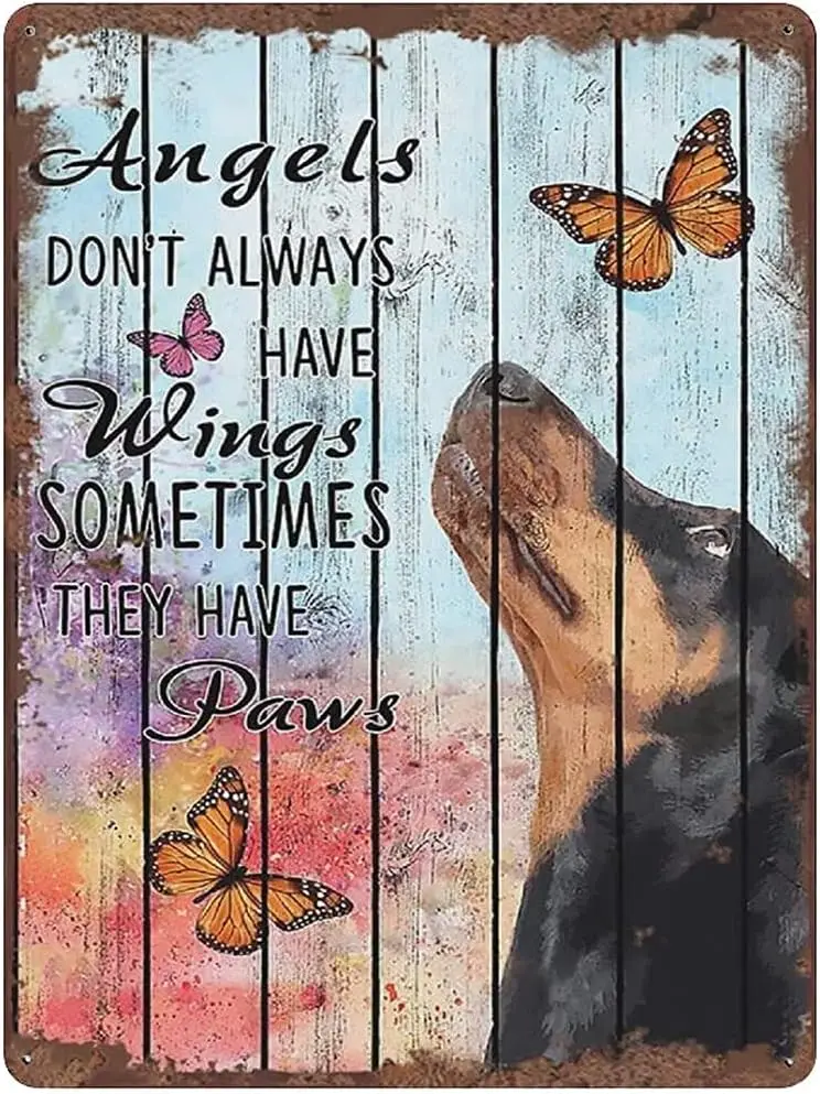 Dog Angels Sometimes Have Paws Metal Tin Sign Iron Poster Wall Poster Plaque for Home Kitchen Bar Coffee Shop Christmas Painting