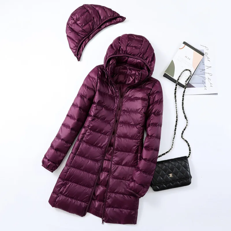 Large size 6XL 7XL Women\'s long warm down jacket Women\'s light down jacket with storage bag Hip-length high street coat