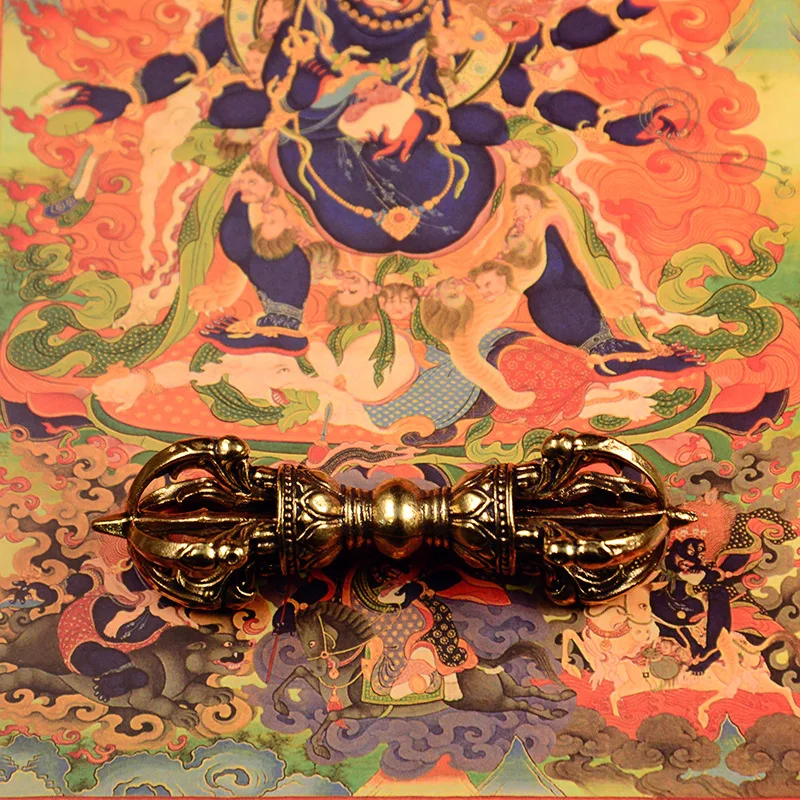 خمر النحاس فاجرا البوذية التبتية لاما شيطان خلط فاجرا الصولجان ديكور اليد نحت فنغشوي زخرفة ديكور المنزل