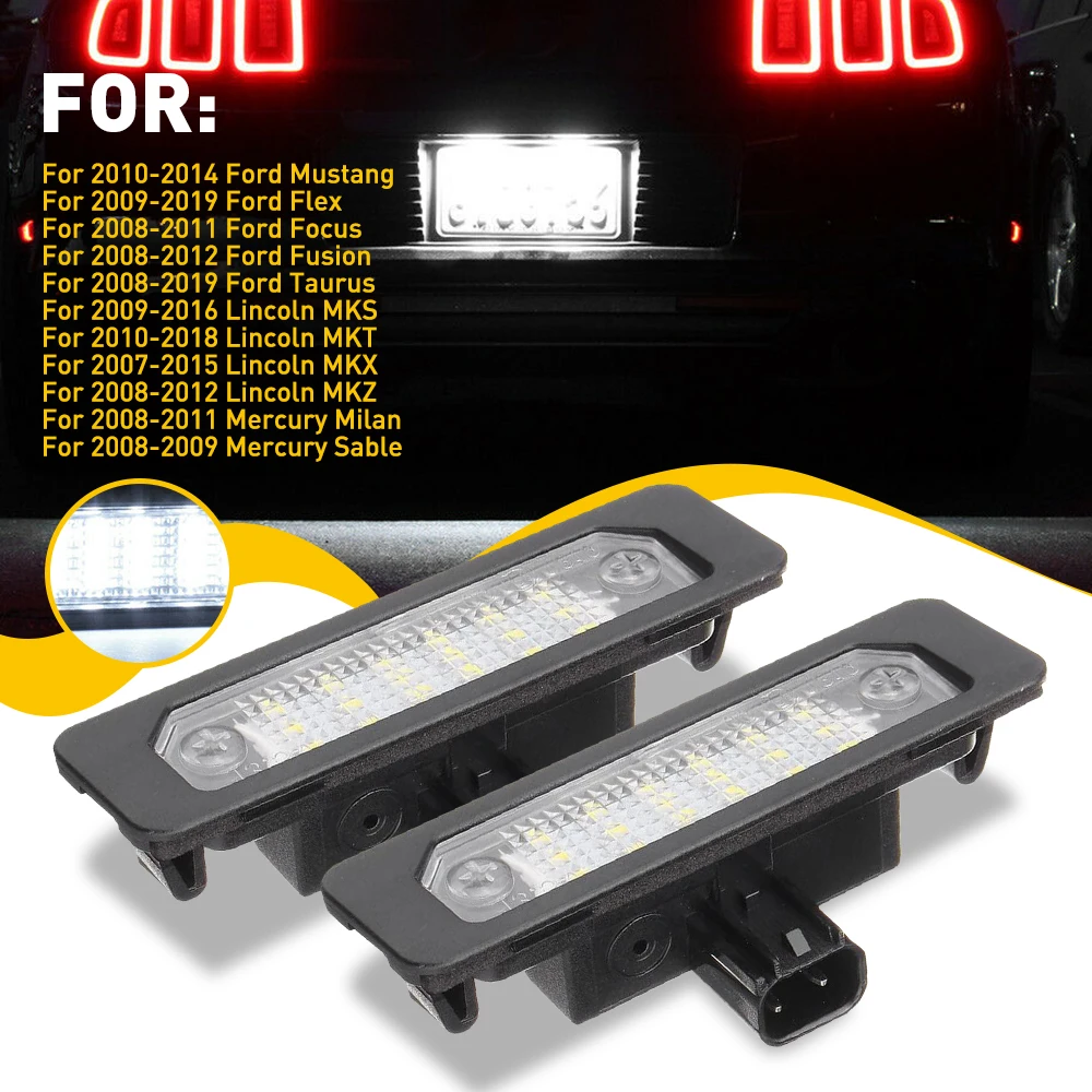 2X Car License Plate LED Light Lamp Bulb 12V For Ford Mustang Focus Fusion Taurus Flex Lincoln MKS MKT MKX MKZ Mercury Milan