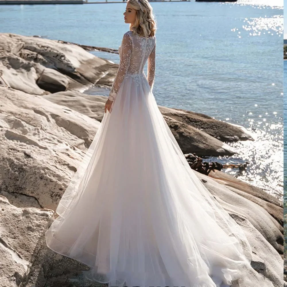 Customized Beach Wedding Dress Long Sleeve V Neck Appliqued Lace Bridal Gown A Line Boho Made To Measures For Women Princes