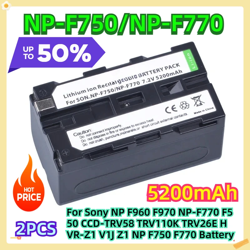 

For Sony NP F960 F970 NP-F770 F550 CCD-TRV58 TRV110K TRV26E HVR-Z1 V1J Z1 NP F750 F770 Battery 2pcs