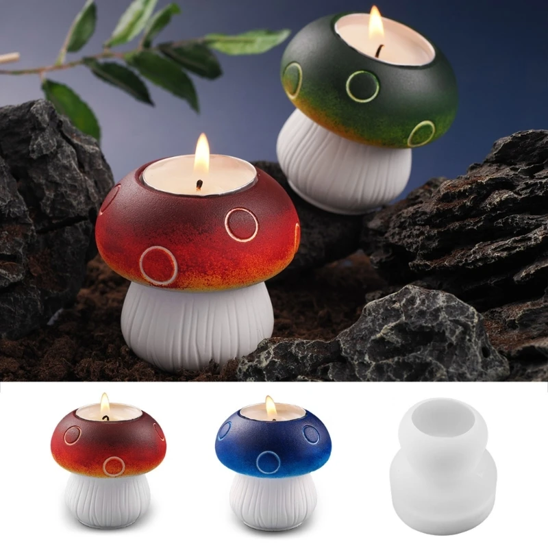 DIY 3D Mushroom Shape Candle Holder Silicone Mold Desktop Decoration Ornament Candlestick Handmade Candle Cup Epoxy Resin Mould