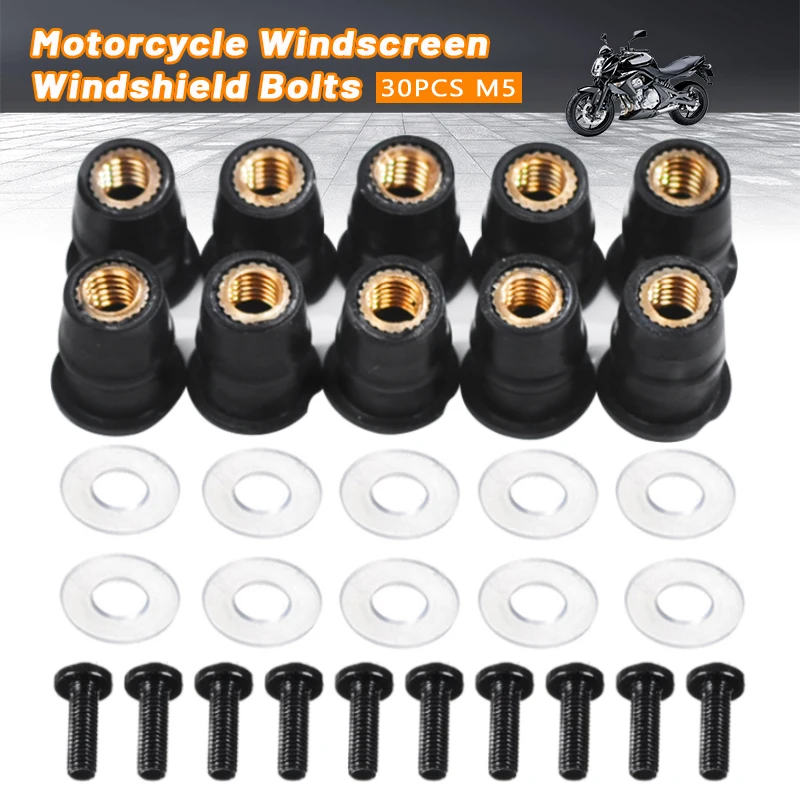 10/30Pcs M5 M6 Motorcycle Rubber Well Nuts Windshield Rivet Nut Crews Bolts Accessories For Honda Suzuki Yamaha Kawasaki