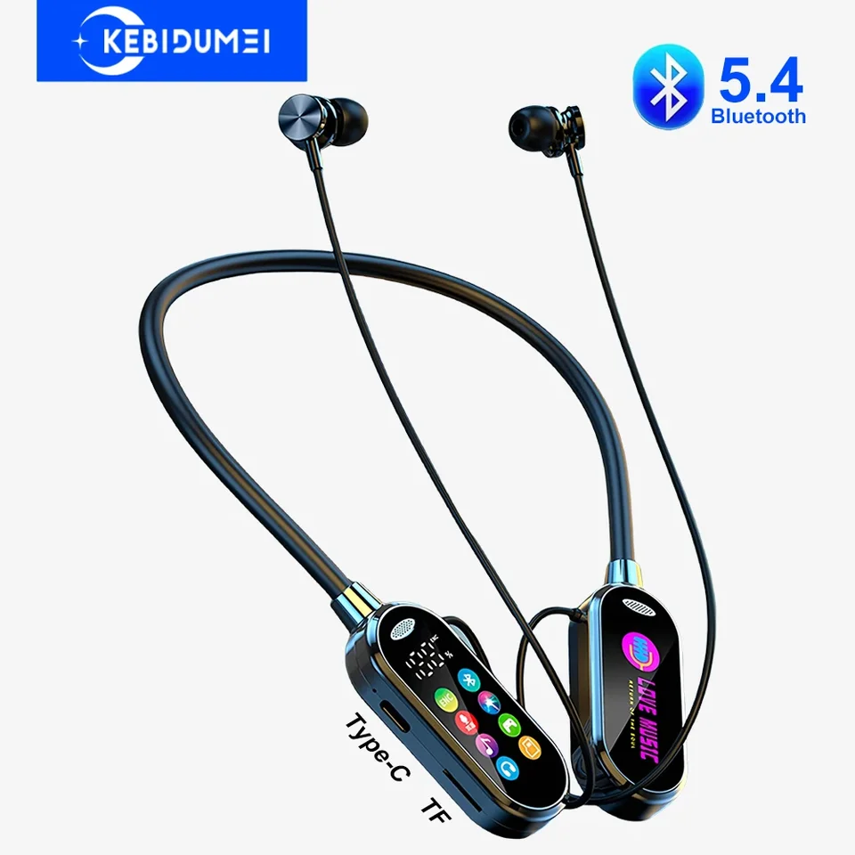 컬러 스크린 블루투스 5.4 이어폰 넥밴드 헤드폰 무선 헤드셋 노이즈 감소 이어버드 라이브 이어폰 모니터용 Color Screen Bluetooth 5.4 Earphones Neckband Headphones Wireless Headsets Noise Reduction Earbuds