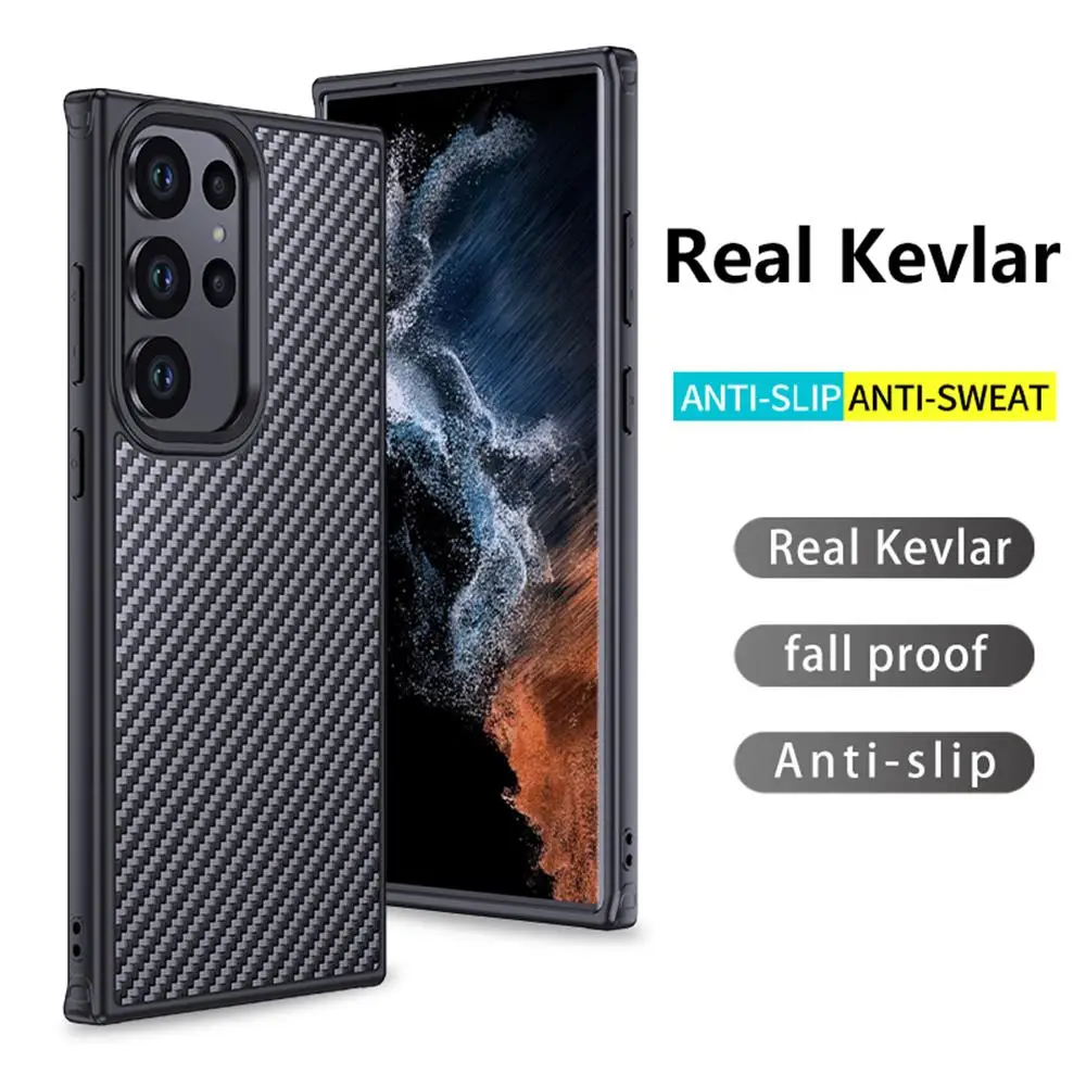 For Samsung Galaxy S23 Ultra Phone Case Real Carbon Fiber Matte Soft TPU Frame Magnetic Wireless Charging Shockproof Hard Cover