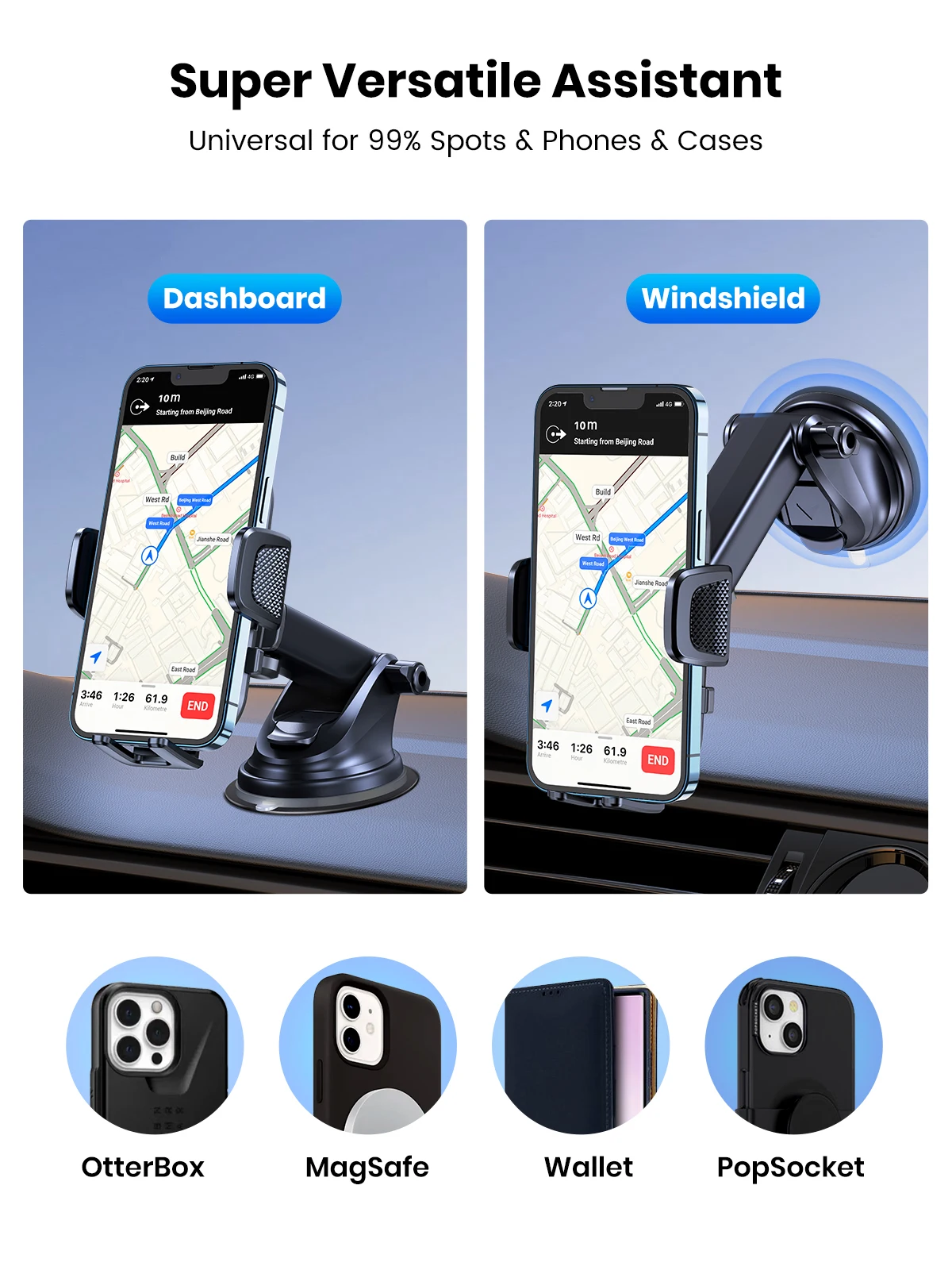 TOPK Autotelefonhalterung für Armaturenbrett und Windschutzscheibe für Universal Cars 360 °   Drehbarer Handyhalter für alle Mobiltelefone