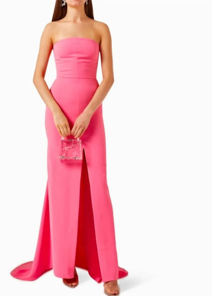 

Customized Long Crepe Strapless Evening Dresses with Slit Mermaid حزب اللباس Zipper Sweep Train Prom Dresses for Women