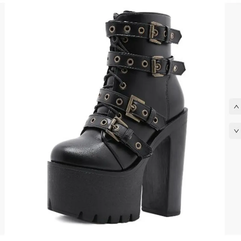 

New Brand Black Boots Women Heel Spring Autumn Lace-up Soft Leather Platform Shoes Woman Party Ankle Boots High Heels Punk Shoes