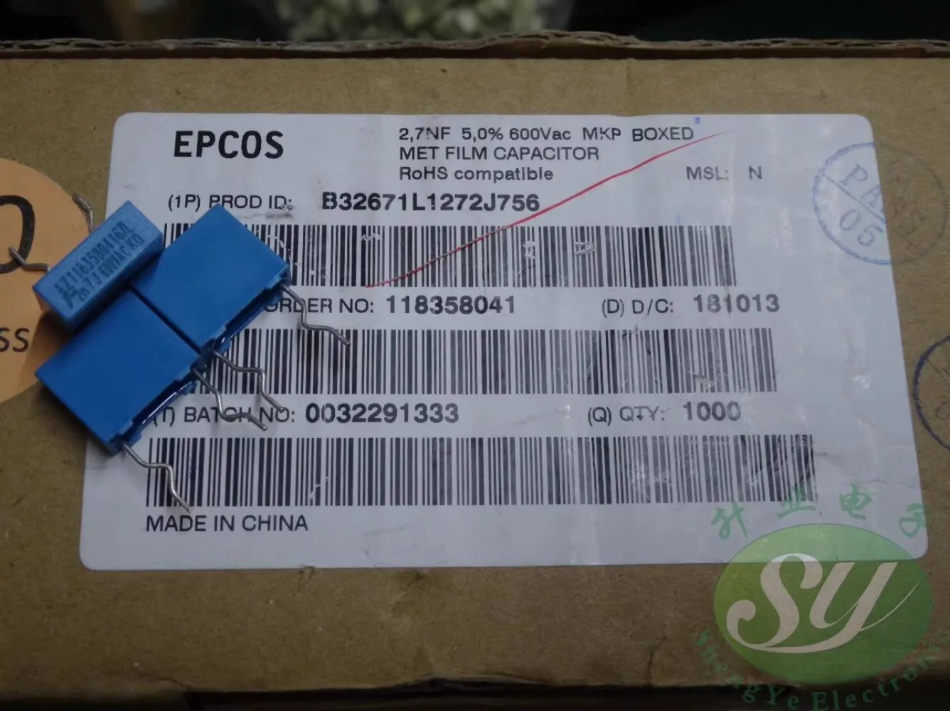 

10PCS EPCOS 0.0027uf/600vAC 2.7nf 2700pf 2n7 272 New 10MM film capacitor B32671L1272J