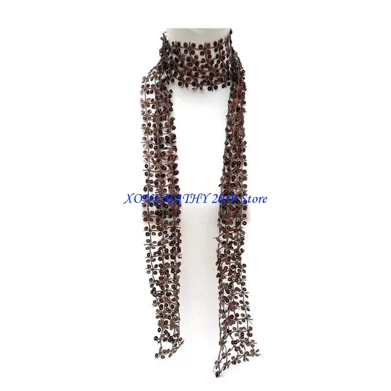 

F42F Delicate Sequins Scarf for Ladies Masquerades Lightweight Collars Wedding Party Scarf with Shinning Sequins