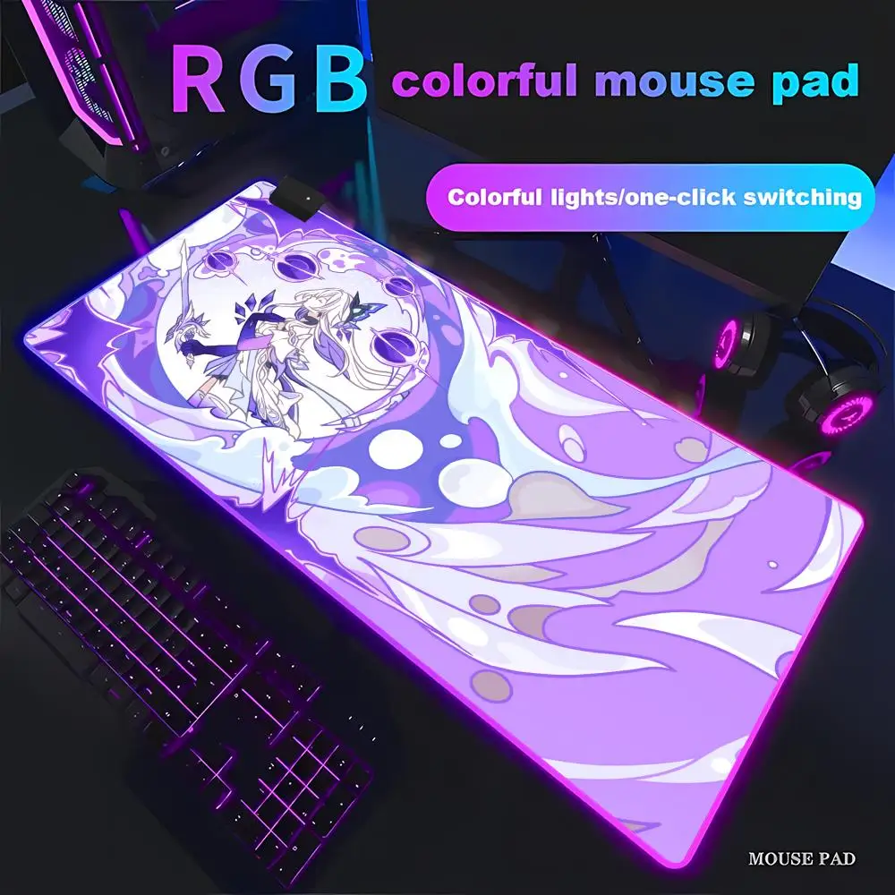 

HYBXAXC Genshin Impact Skirk Mouse Pad Animation Games Beautiful RGB Gaming Mouse Pad Gamer LED Light Computer Non-slip Decor