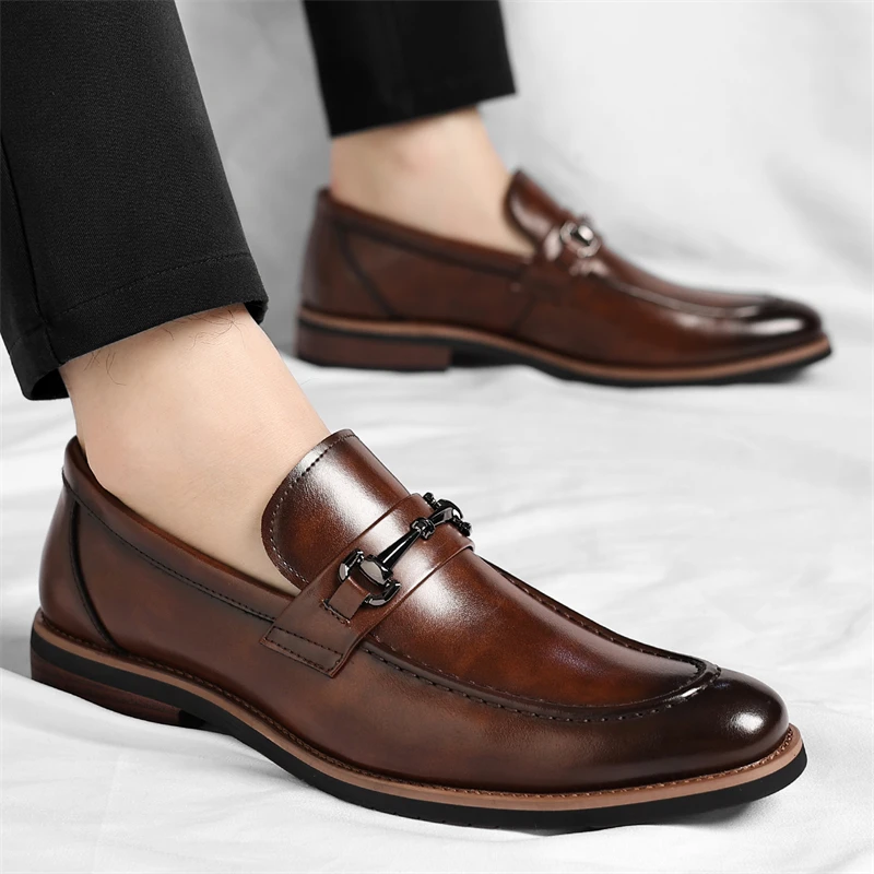 

British Style Men's Fashionable and Comfortable Lazy One Foot Leather Shoes High Quality Men Brand Business Casual Leather Shoes