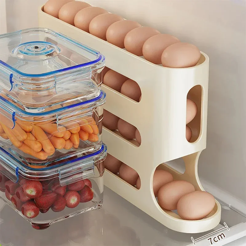 Automatic Scrolling Egg Rack Slide Egg Storage Box 4 Floors Ladder Type Large Capacity Egg Basket Dispenser For Kitchen