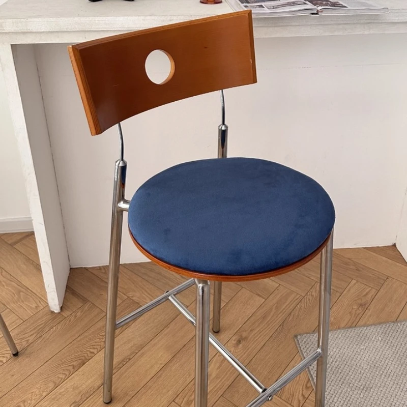 

Mid-Century Modern Kitchen Island Chair Retro Counter Height Stool Solid Wood Bar Stool with Backrest Stylish Home Furniture