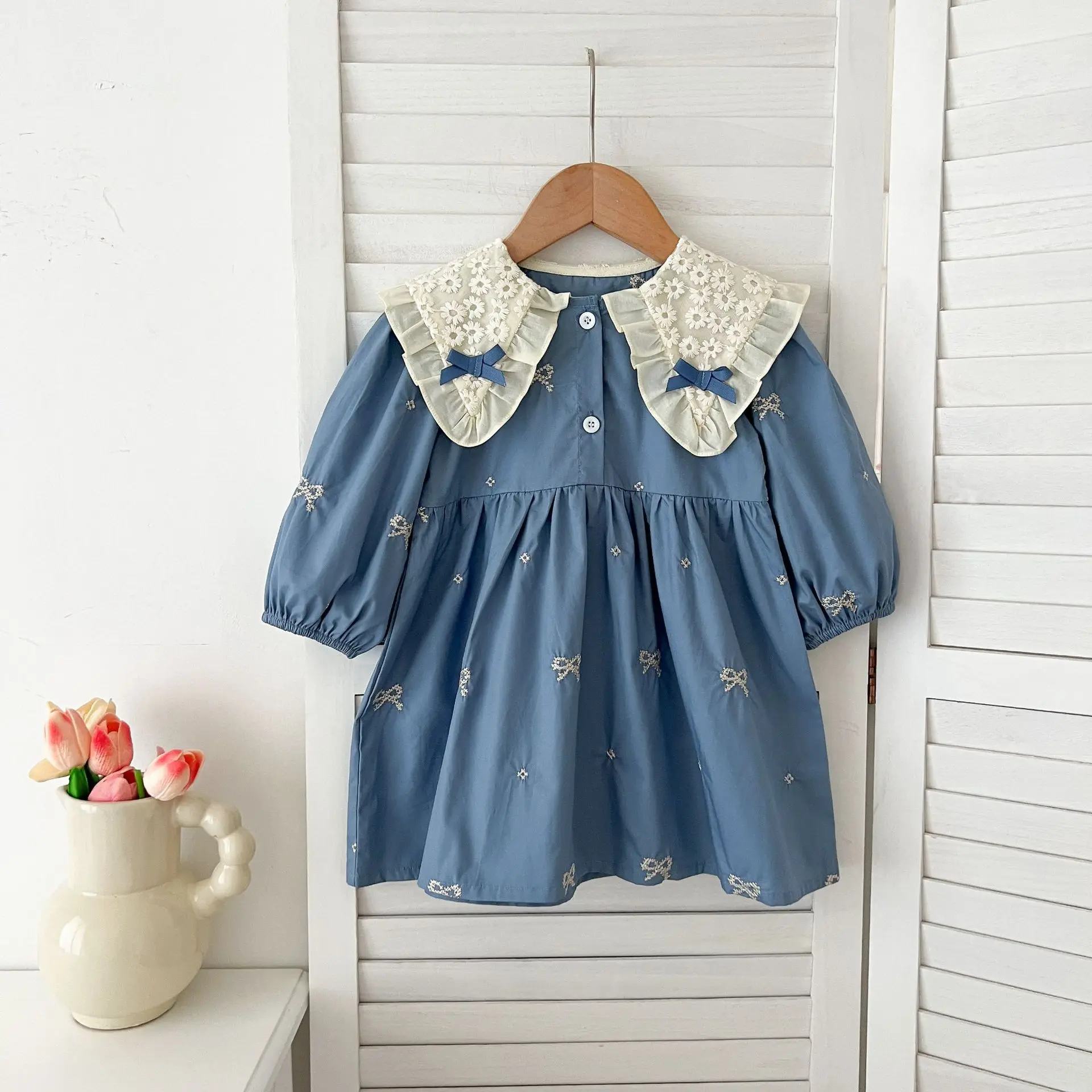 Frühling Schwestern Kleidung Mädchen Bogen Stickerei Spitze Kleidung Baby Strampler Baumwolle Säuglings Body Prinzessin Mädchen Schwester Familie Kleid – Detail 34