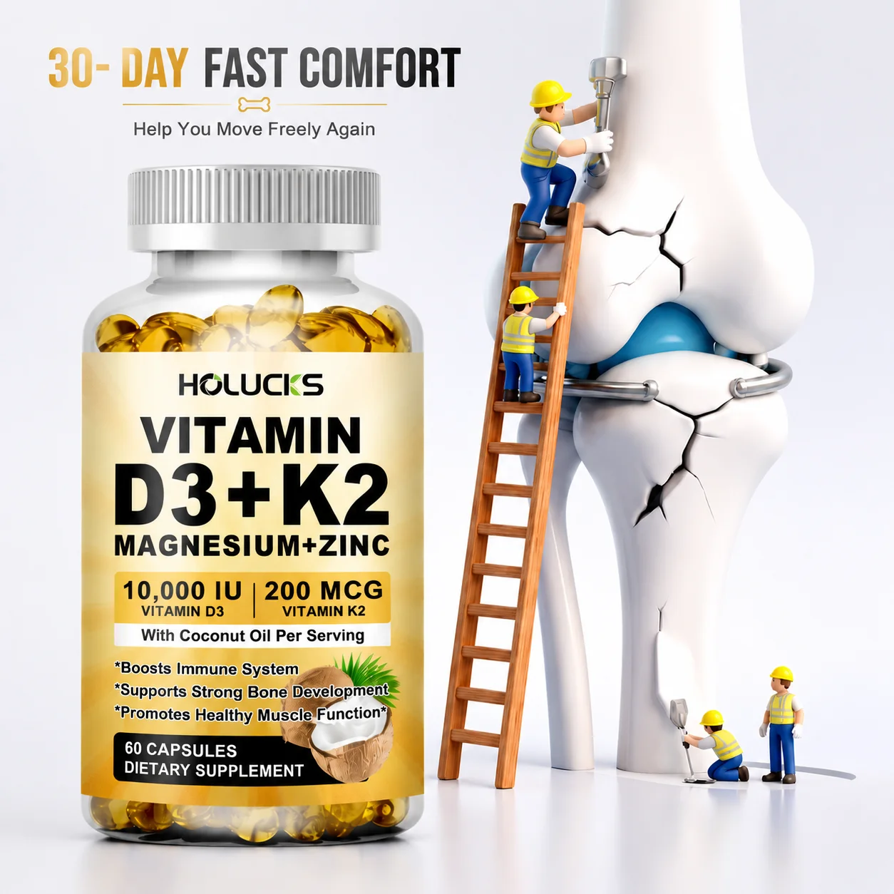 Bone & Joint Health Support Supplement, with Zinc, Magnesium, for Muscle Growth, Heart Wellness, Immune Function, Energy