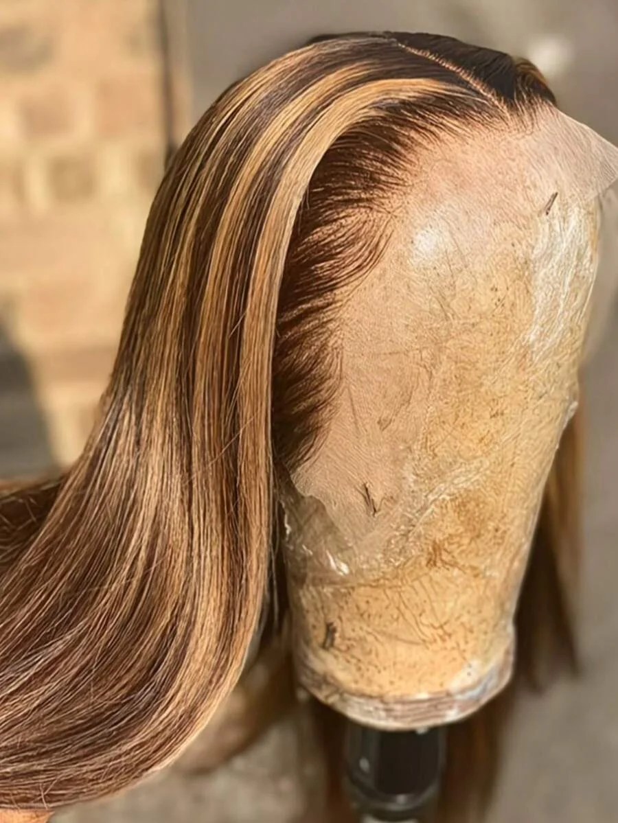 Highlight Front Wigs Human Hair Pre Plucked Hairline 4/27 5x5 Glueless Lace Straight Wig Human Hair Wigs For Women 250 Density