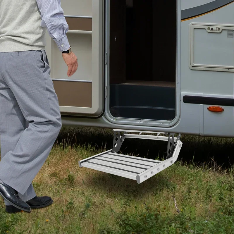 150kg Folding RV Step Caravan Camper Step Manual Steps Single-tier with LED Light for Motorhomes, Campers, Caravans 12V