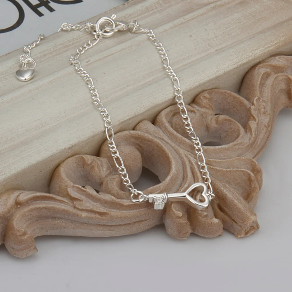 خلخال زركونيا فضي عصري على شكل مفتاح موسع سلسلة قدم أنيقة خالية من الحساسية للارتداء اليومي خلخال للنساء هدية #1