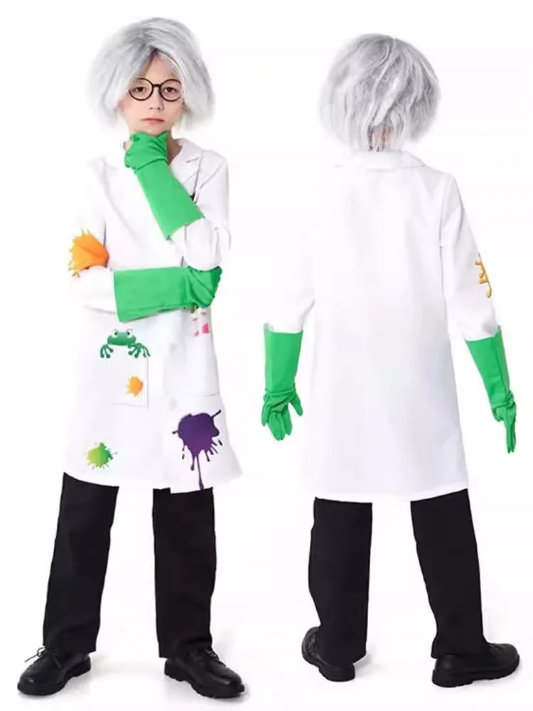 Halloween Crazy Scientist Costume Parent-Child Little Doctor Stage Performance Suit Polyester Fabric Traditional Chinese Opera