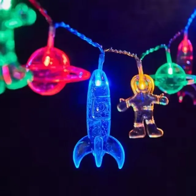 10 Led 1.5 متر رائد الفضاء وسفينة صاروخ سلسلة ضوء غالاكسي ضوء لتزيين غرف الأطفال حكاية عيد ميلاد