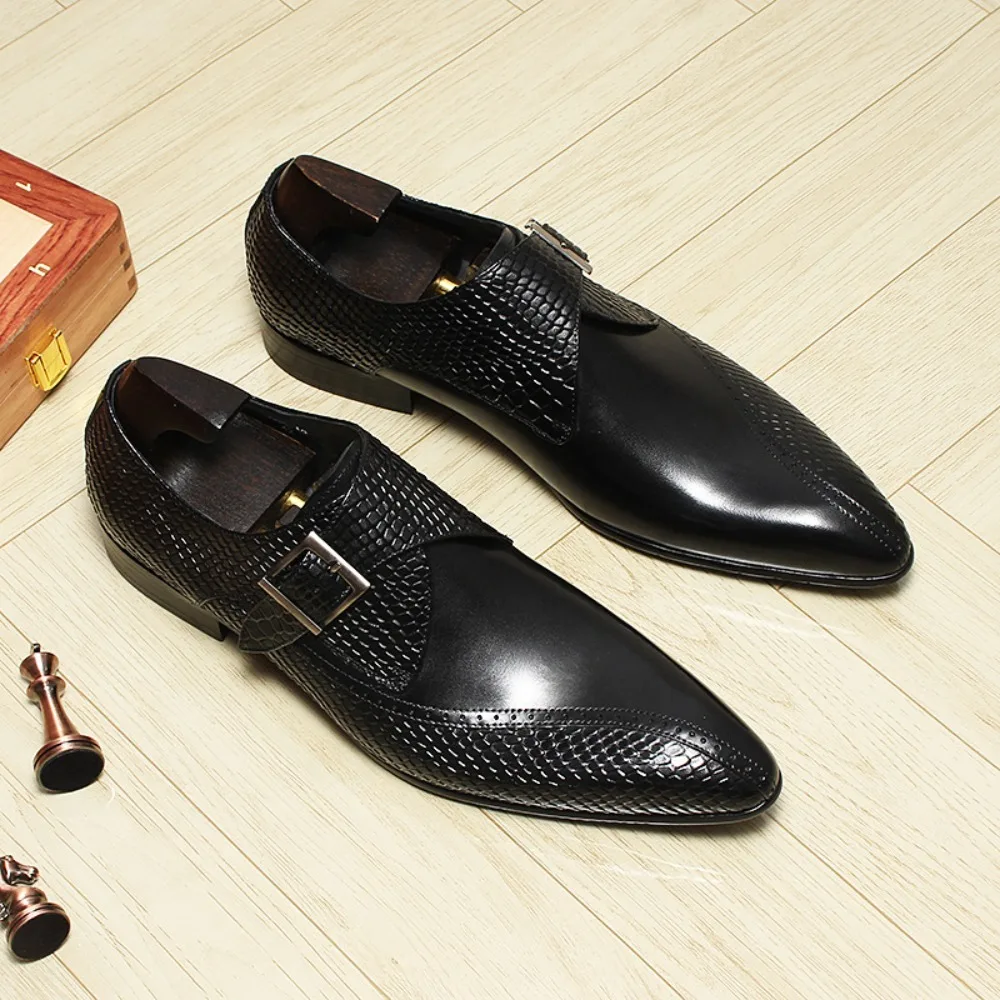 Classic Retro Dress Men's Monk Leather Shoes with Pointed Toe Buckle Business Office Wedding Comfortable Men's Oxfords Shoes