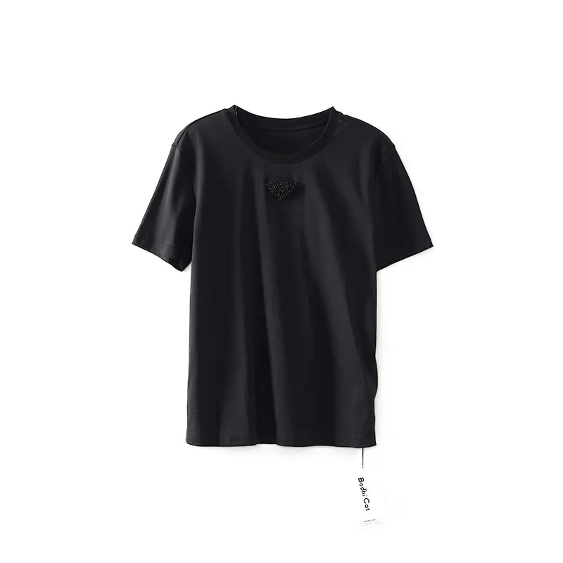 

Bodhl Casual round Ne ort Sve T-irt Women's Base Layer Faion Bla White Street Sle Spring Cotton 00%